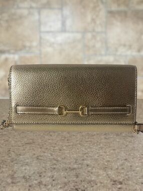 Michael Kors Carson Gold Pebble Leather Wallet On A Chain Crossbody